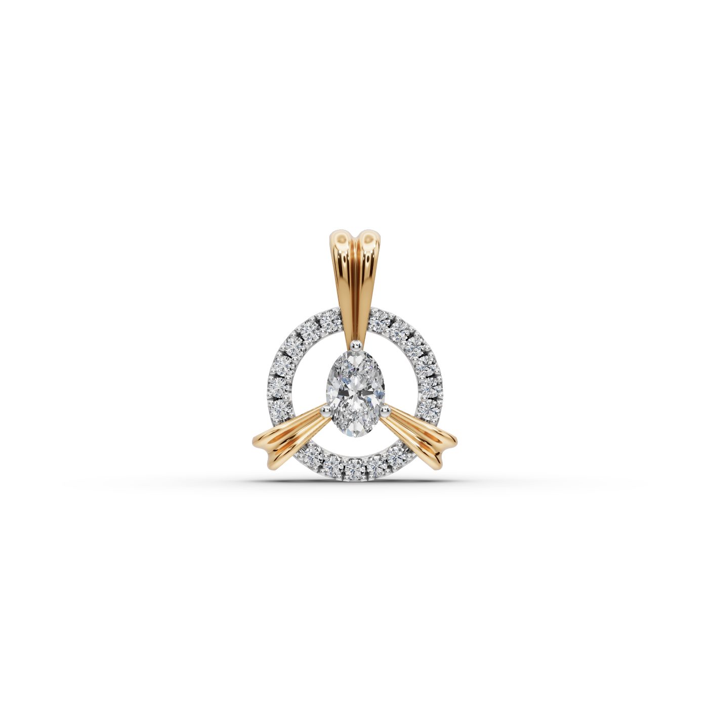 Midnight Grace Oval Lab-Grown Diamond Halo Pendant in yellow gold, set with lab-grown diamonds