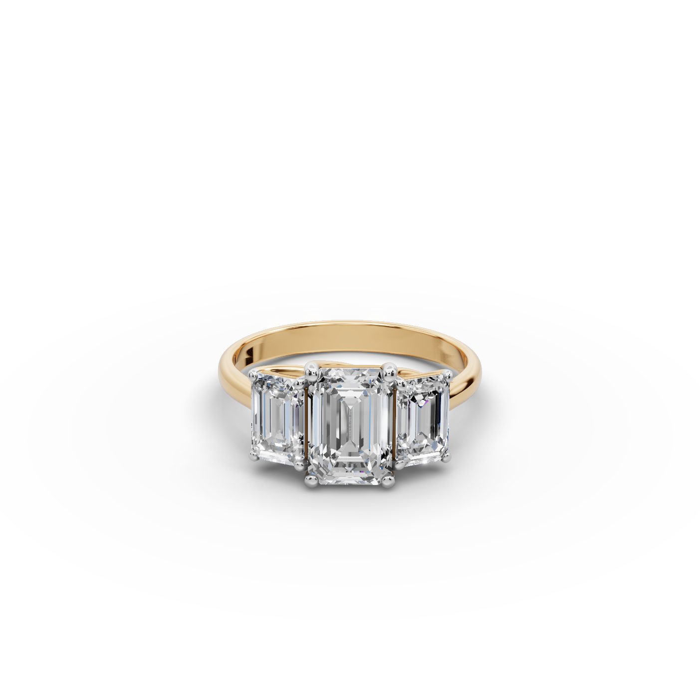 Endless Reverie Emerald Lab-Grown Diamond Three Stone Ring in yellow gold, set with lab-grown diamonds