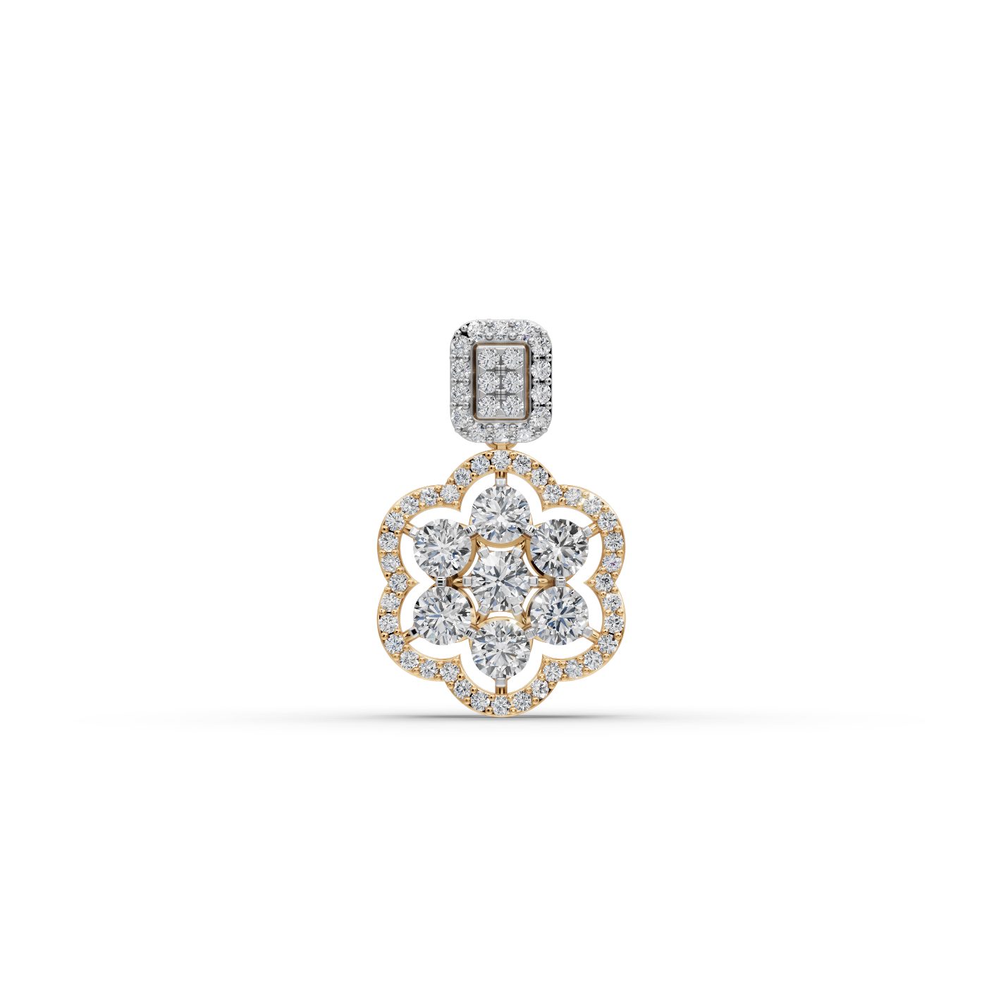 Iconic Signature Round Lab-Grown Diamond Cluster Pendant in yellow gold, set with lab-grown diamonds