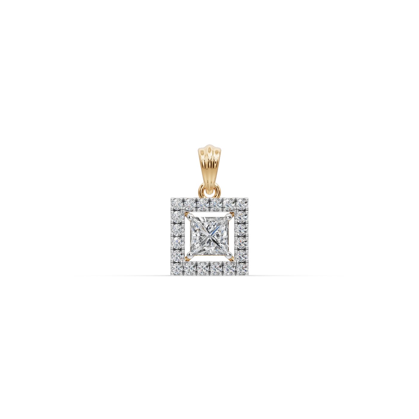Infinite Grace Princess Lab-Grown Diamond Halo Pendant in yellow gold, set with lab-grown diamonds