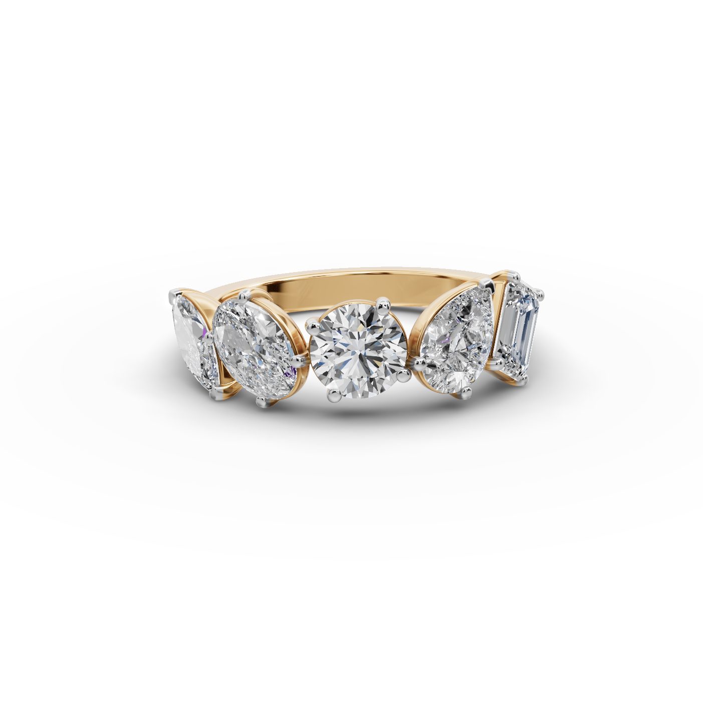 Infinite Ember Round Lab-Grown Diamond Five Stone Ring in yellow gold, set with lab-grown diamonds