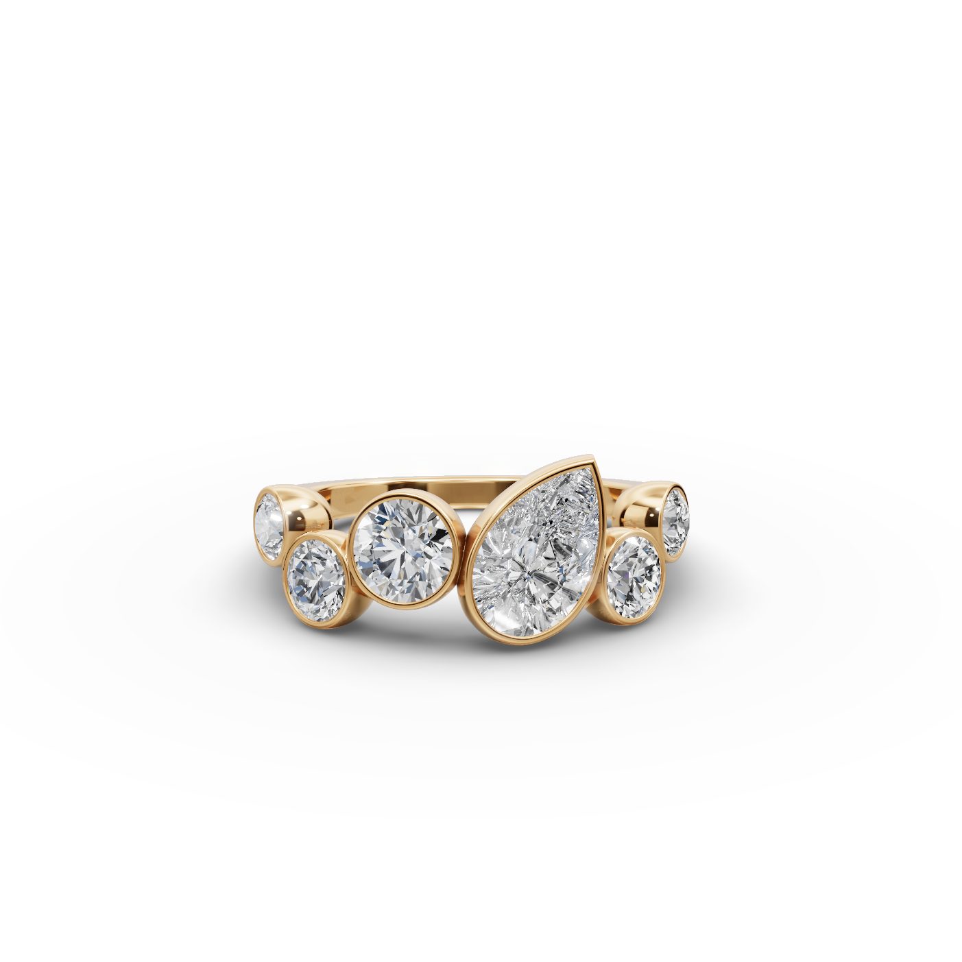 Graceful Ember Pear Lab-Grown Diamond Five Stone Ring in yellow gold, set with lab-grown diamonds