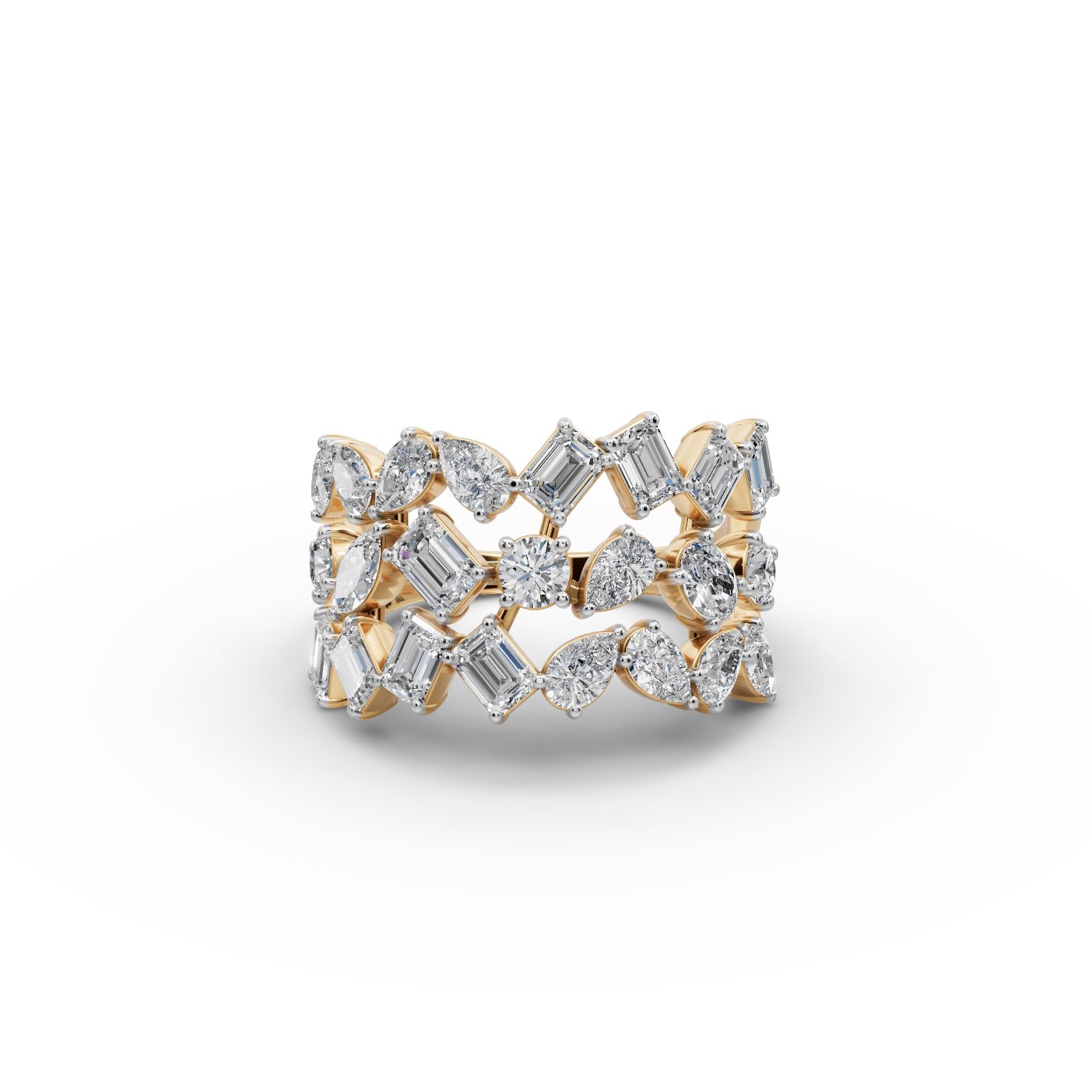 Opulent Cascade Emerald Lab-Grown Diamond Bands Ring in yellow gold, set with lab-grown diamonds
