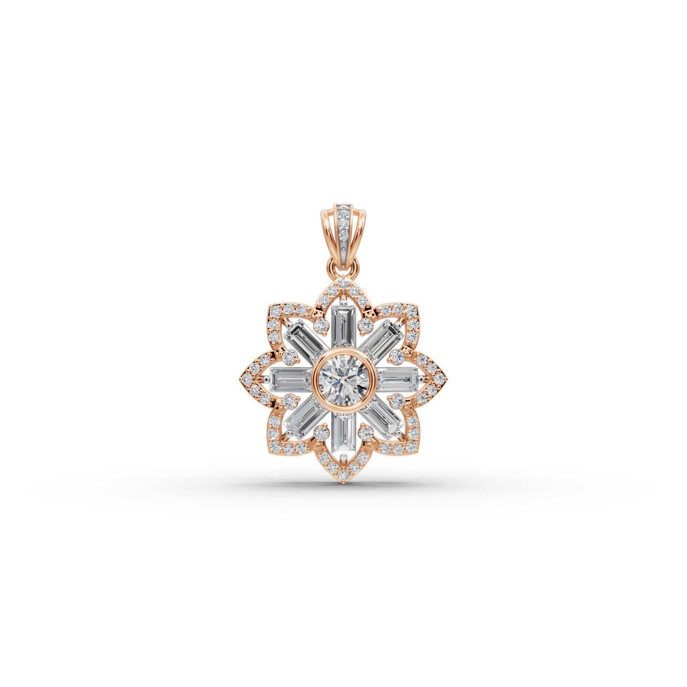 Opulent Sparkle Baguette Lab-Grown Diamond Cluster Pendant in rose gold