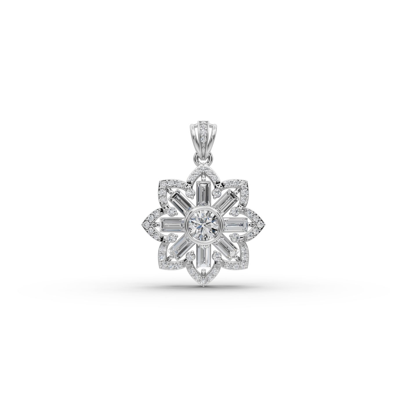 Opulent Sparkle Baguette Lab-Grown Diamond Cluster Pendant in white gold