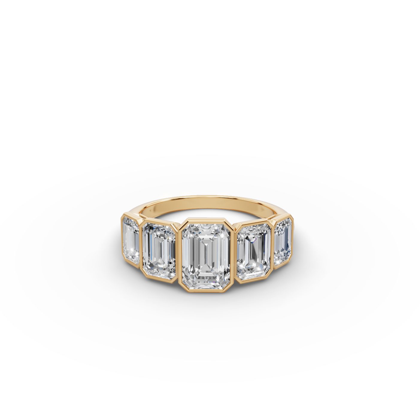 Timeless Muse Emerald Lab-Grown Diamond Five Stone Ring in yellow gold, set with lab-grown diamonds