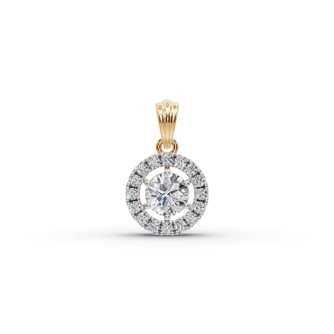 Serene Bloom Round Lab-Grown Diamond Halo Pendant in yellow gold, set with lab-grown diamonds