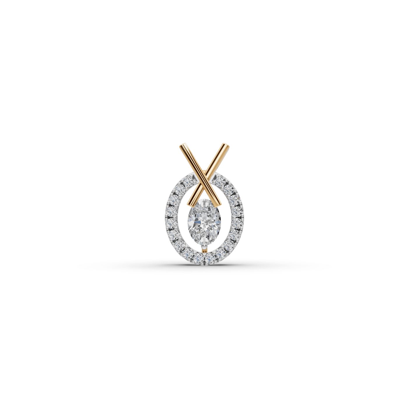 Golden Light Oval Lab-Grown Diamond Halo Pendant in yellow gold, set with lab-grown diamonds