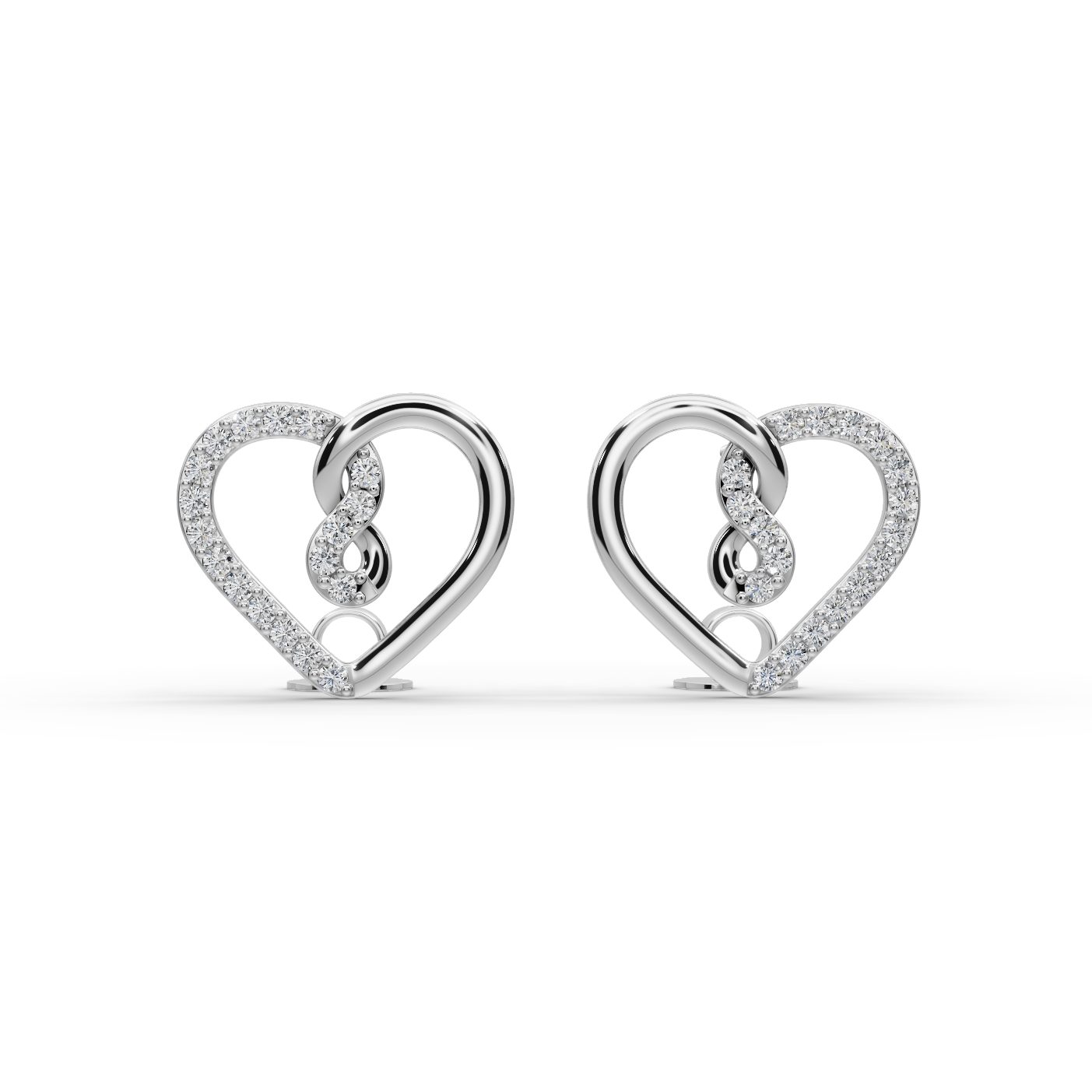 Radiant Cascade Heart Stud Lab-Grown Diamond Silver Earring in silver, set with lab-grown diamonds