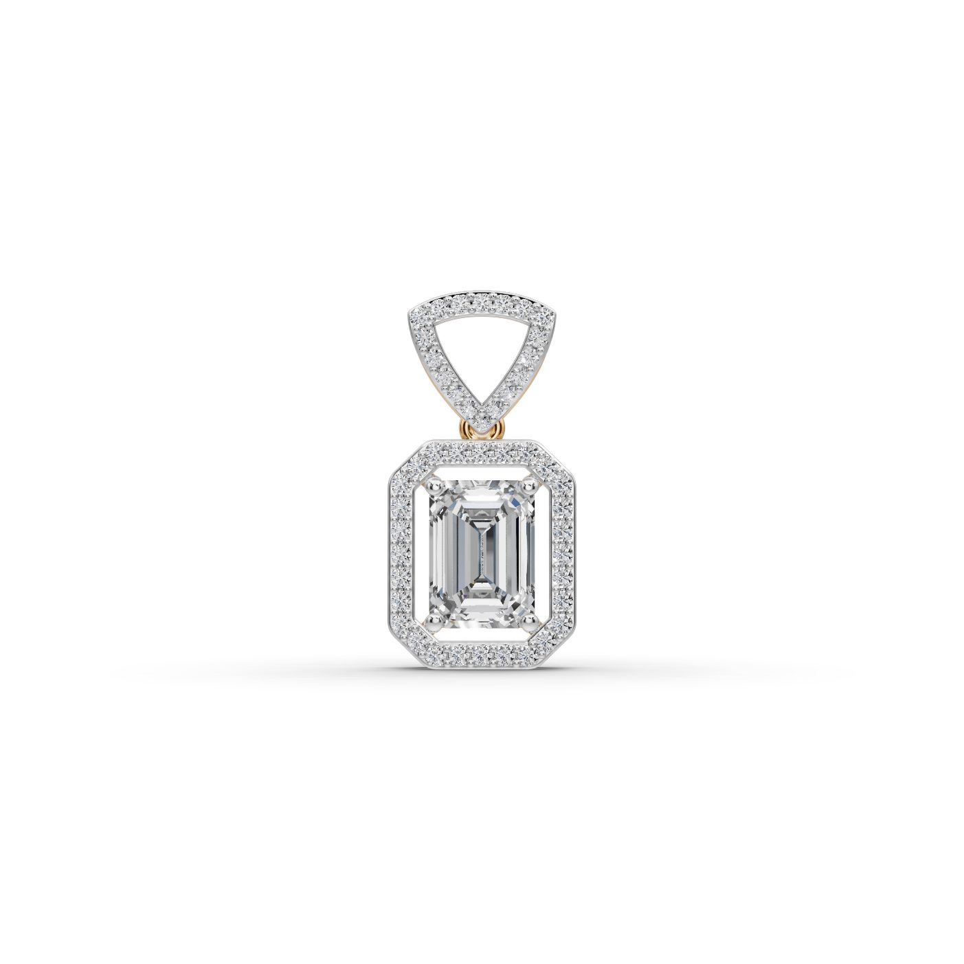 Regal Sparkle Emerald Lab-Grown Diamond Halo Pendant in yellow gold, set with lab-grown diamonds