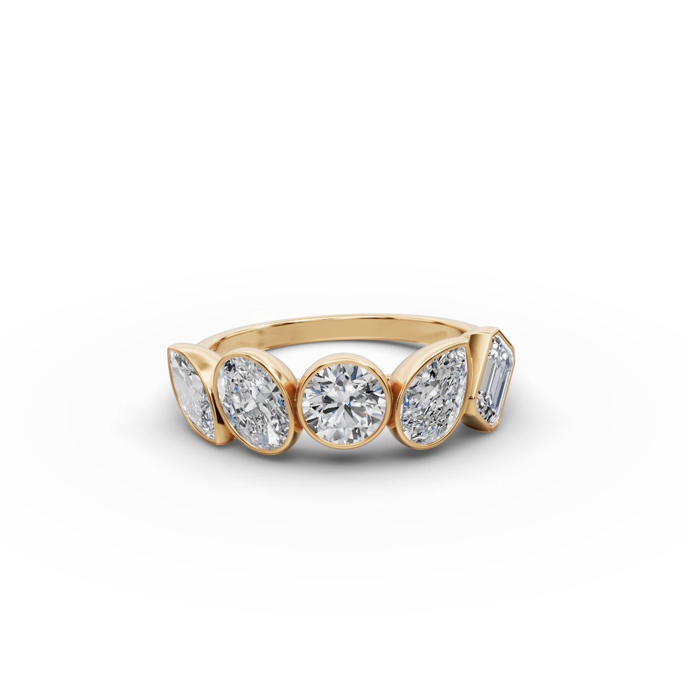 Regal Aura Round Lab-Grown Diamond Five Stone Ring in yellow gold, set with lab-grown diamonds