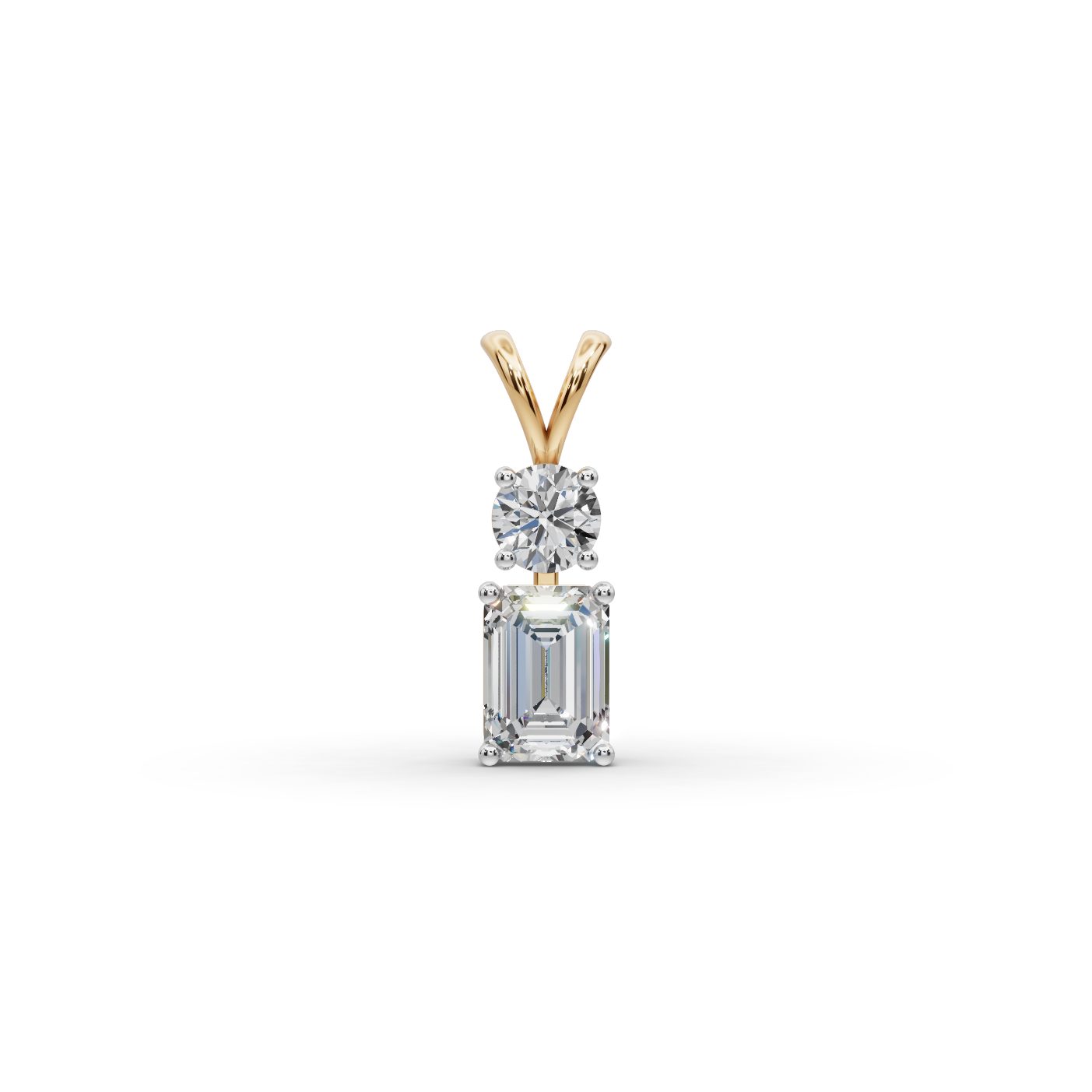 Infinite Grace Emerald Lab-Grown Diamond Solitaire Pendant in yellow gold, set with lab-grown diamonds