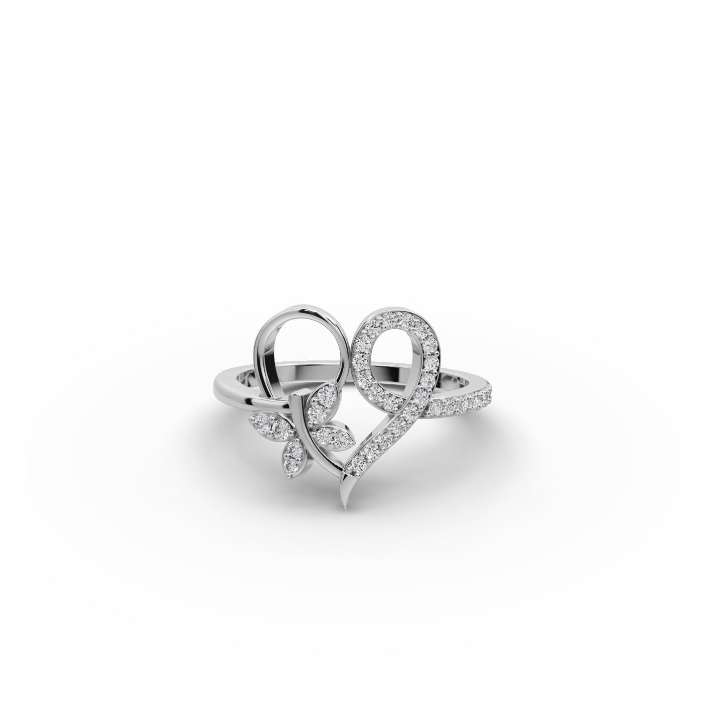 Delicate Whisper Heart Lab-Grown Diamond Silver Ring in silver, set with lab-grown diamonds