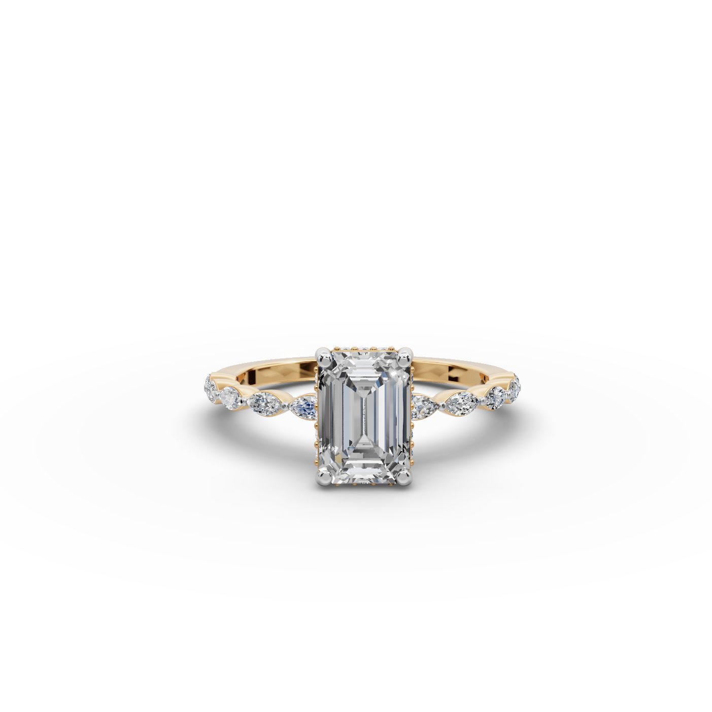 Everlasting Signature Emerald Lab-Grown Diamond Solitaire Ring in yellow gold, set with lab-grown diamonds