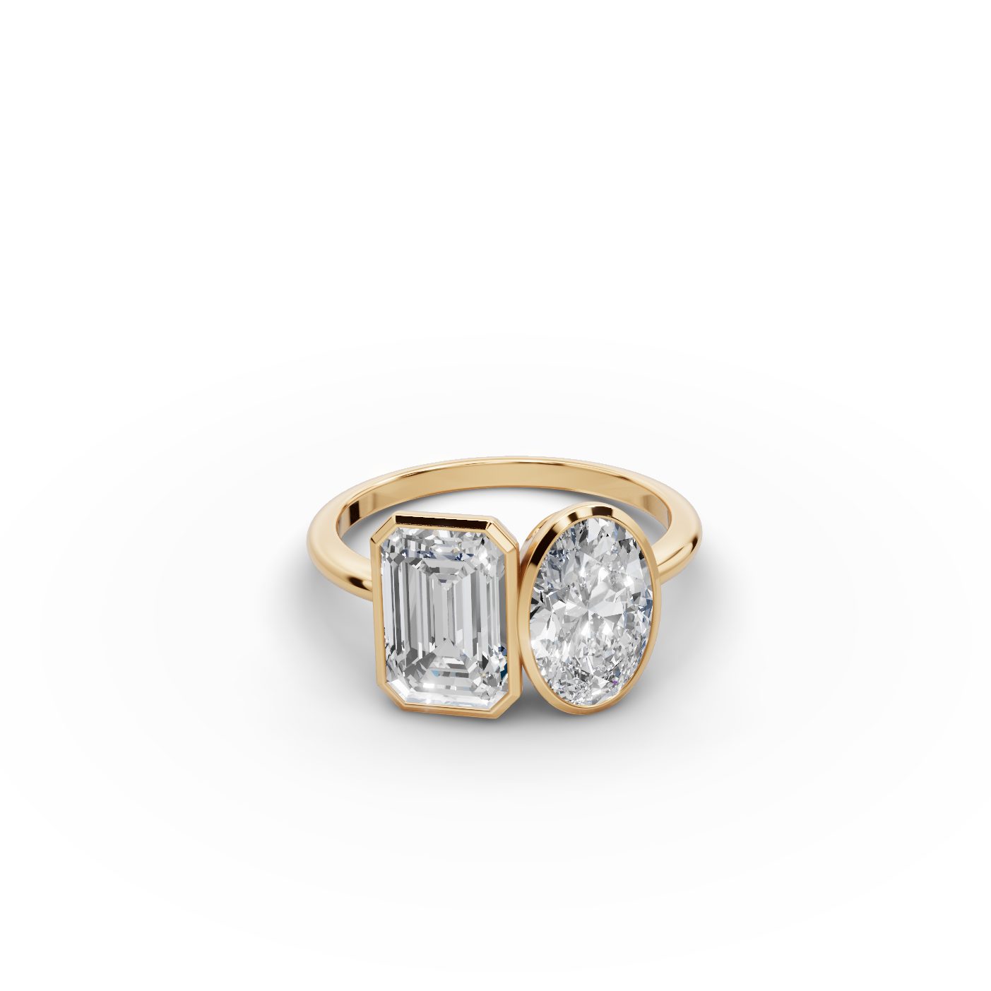 Morning Signature Emerald Lab-Grown Diamond Two Stone Toi Et Moi in yellow gold, set with lab-grown diamonds