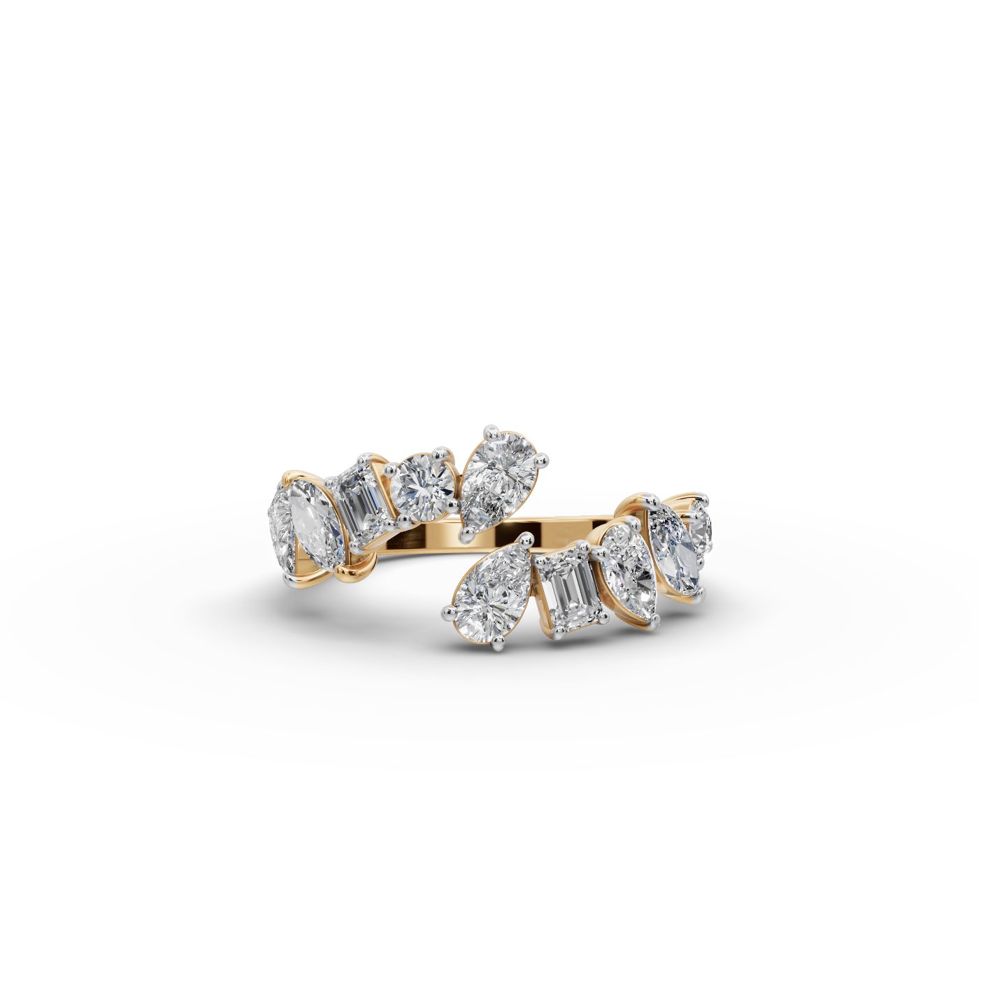 Regal Cascade Pear Lab-Grown Diamond Cocktail Ring in yellow gold, set with lab-grown diamonds