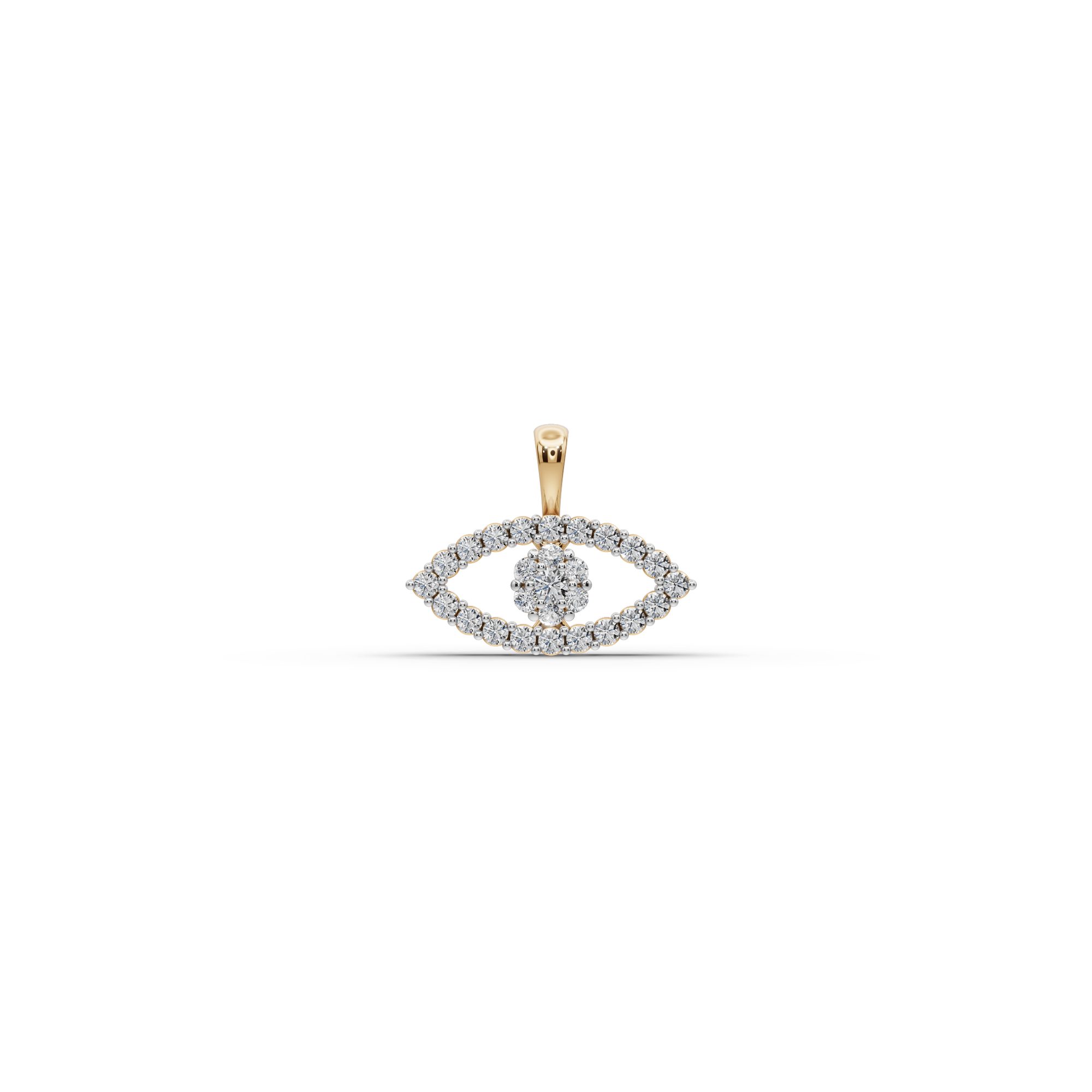 Serene Ember Evil Eye Lab-Grown Diamond Pendant in yellow gold, set with lab-grown diamonds