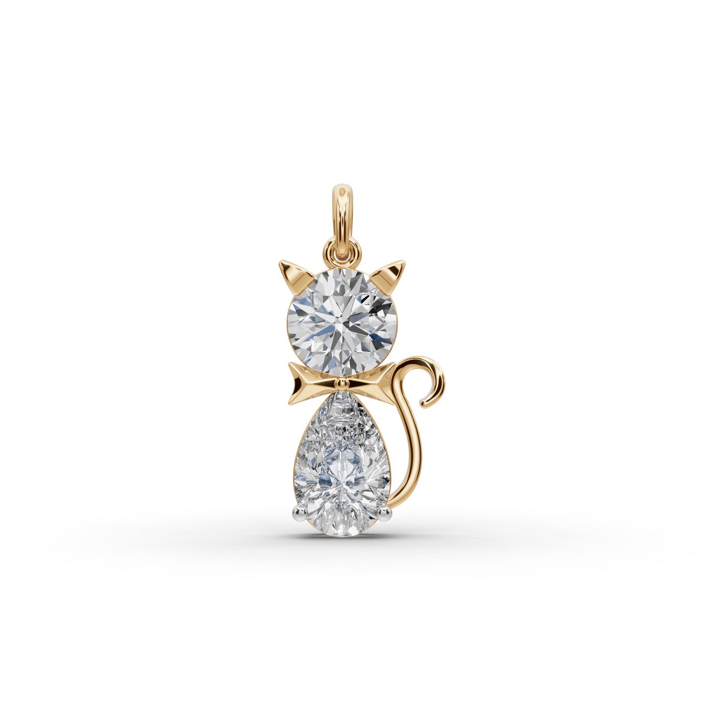 Elegant Line Cat Lab-Grown Diamond Pendant in yellow gold, set with lab-grown diamonds