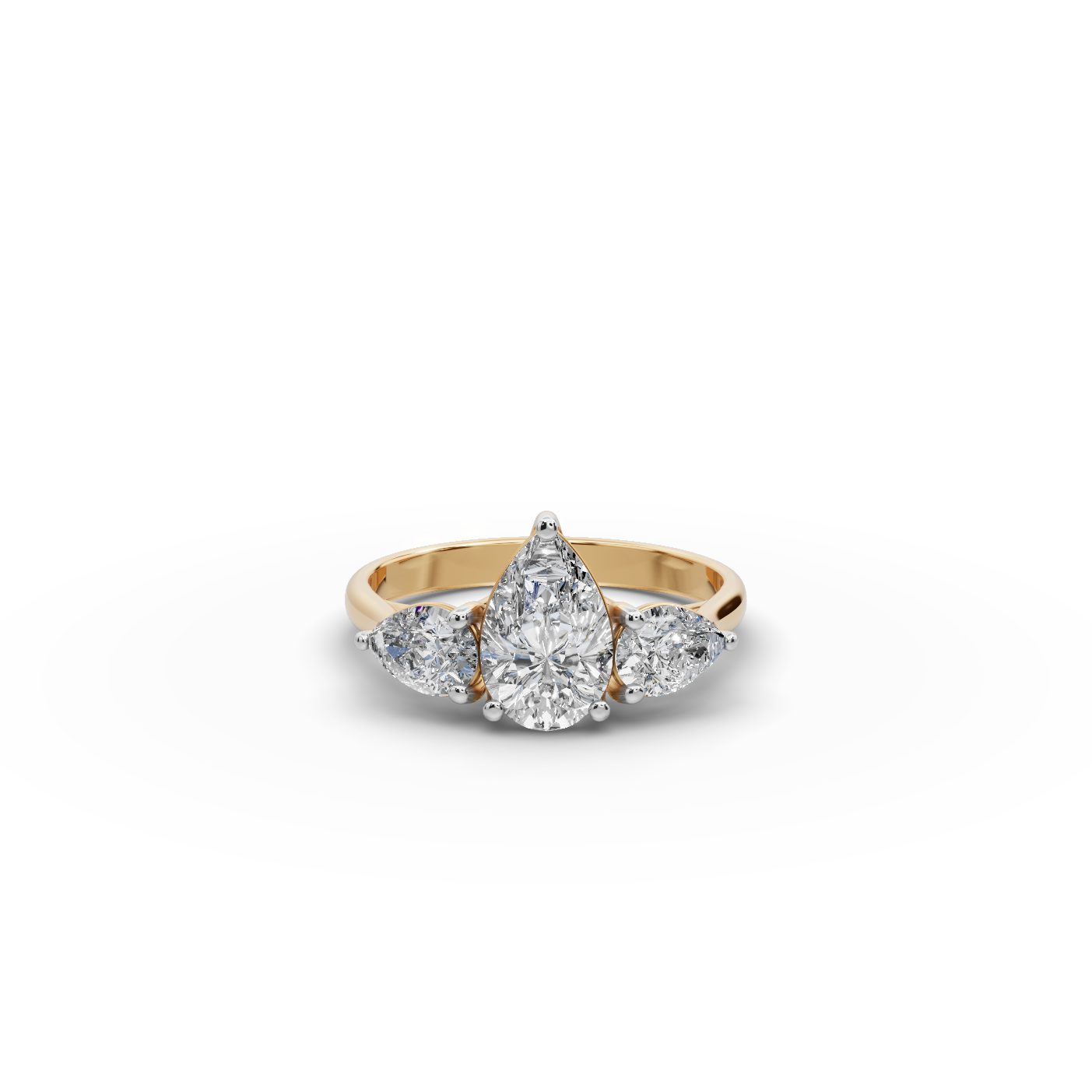 Elegant Ember Pear Lab-Grown Diamond Three Stone Ring in yellow gold, set with lab-grown diamonds