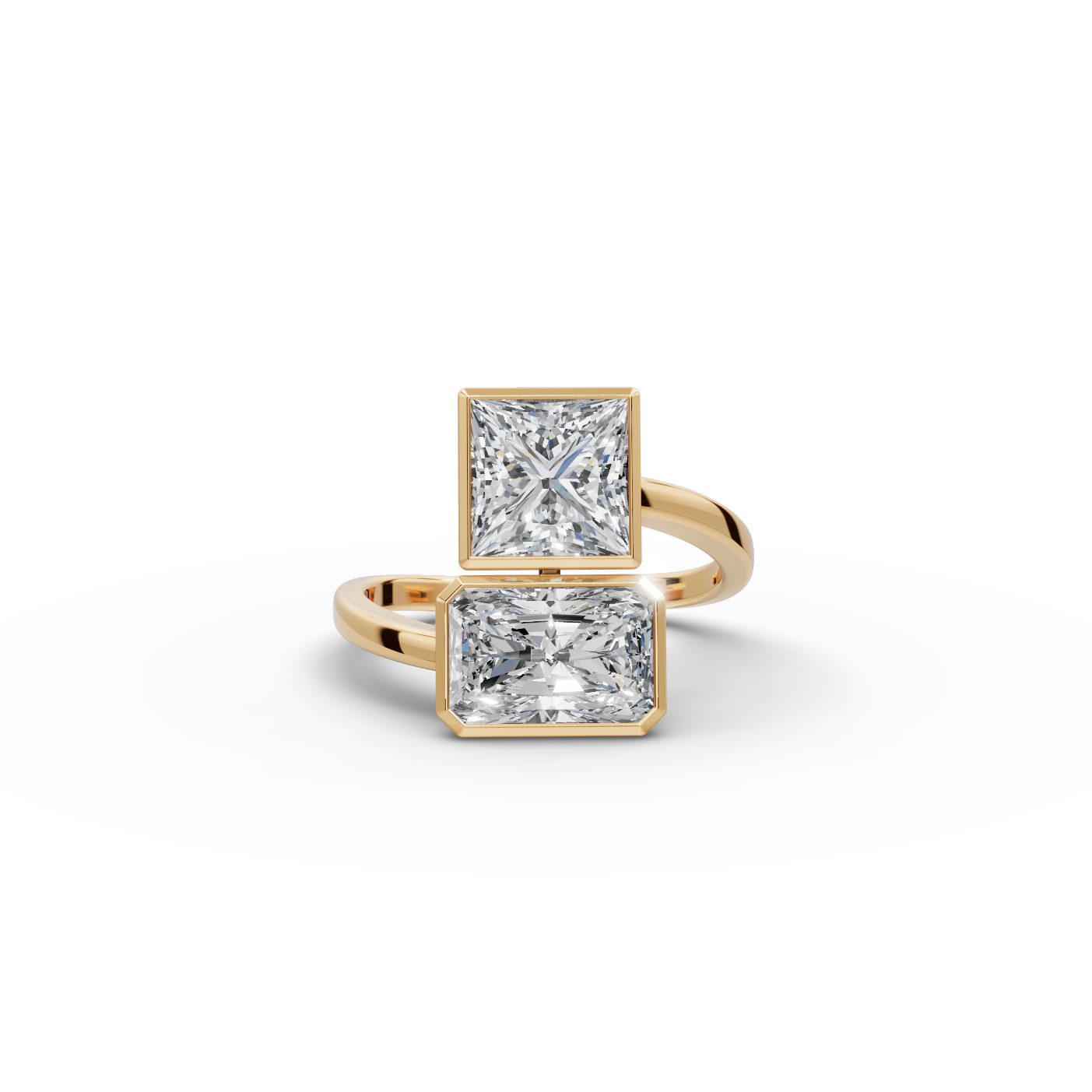 Midnight Reverie Princess Lab-Grown Diamond Two Stone Toi Et Moi in yellow gold, set with lab-grown diamonds